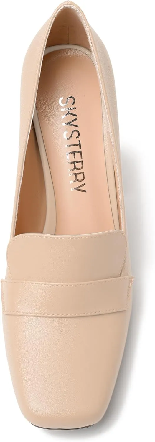 SKYSTERRY Womens Casual Slip On Square Toe Office Matte Block High Heel Loafers Shoes 4 Inch