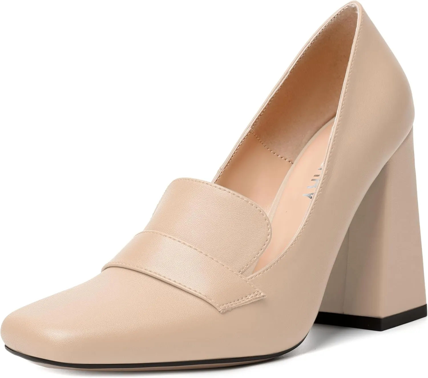 SKYSTERRY Womens Casual Slip On Square Toe Office Matte Block High Heel Loafers Shoes 4 Inch
