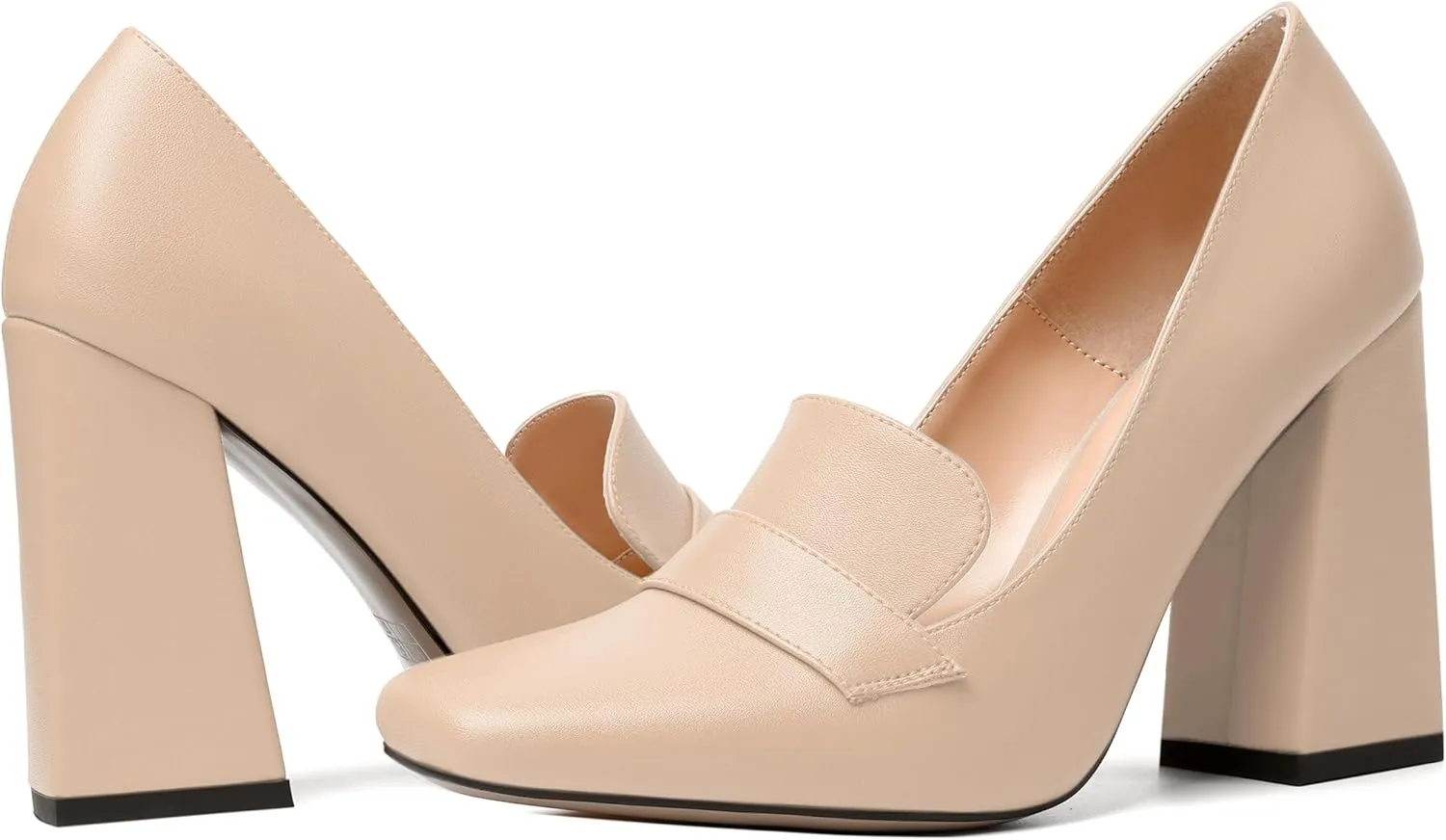 SKYSTERRY Womens Casual Slip On Square Toe Office Matte Block High Heel Loafers Shoes 4 Inch