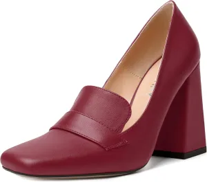 SKYSTERRY Womens Casual Slip On Square Toe Office Matte Block High Heel Loafers Shoes 4 Inch