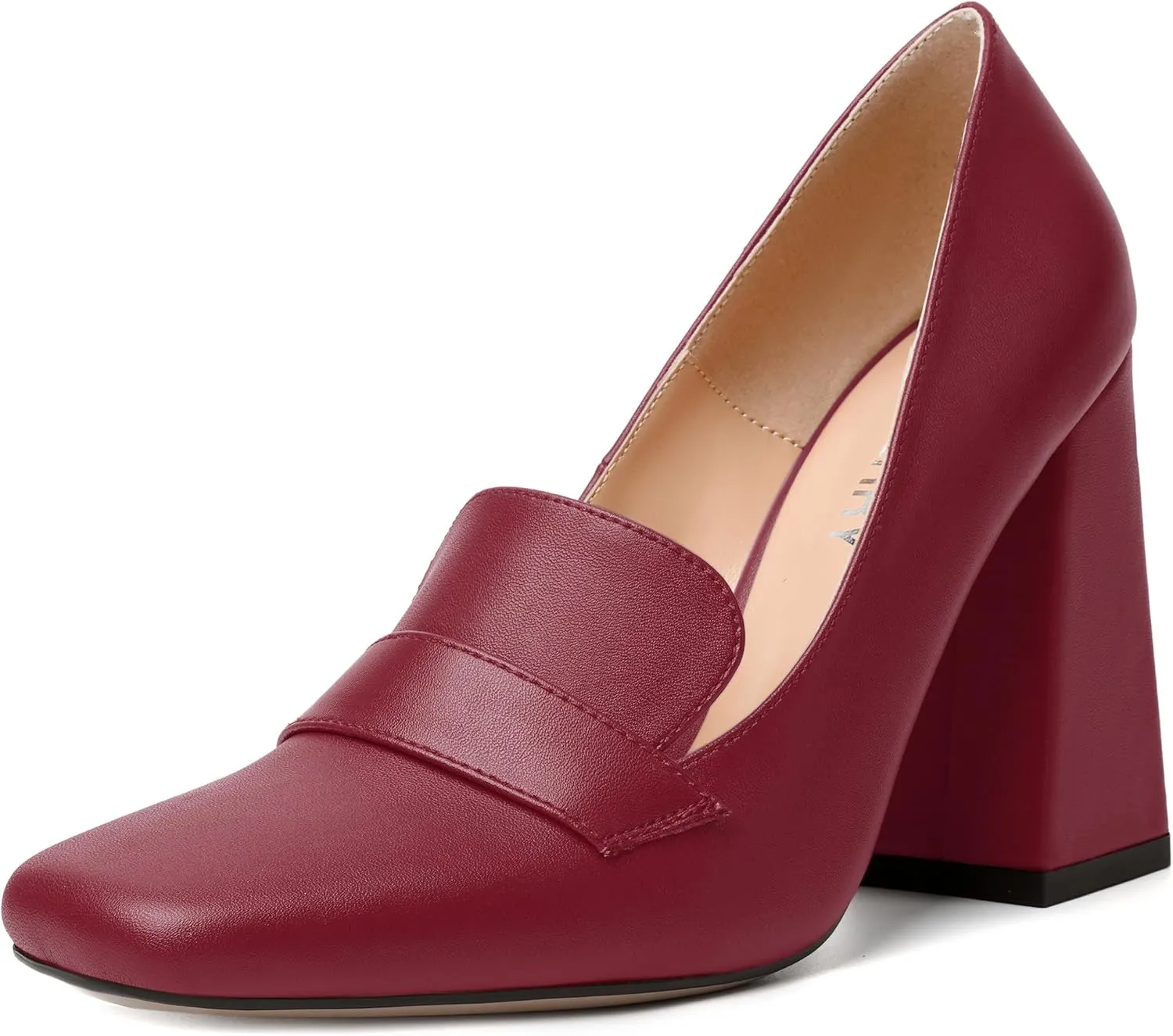 SKYSTERRY Womens Casual Slip On Square Toe Office Matte Block High Heel Loafers Shoes 4 Inch