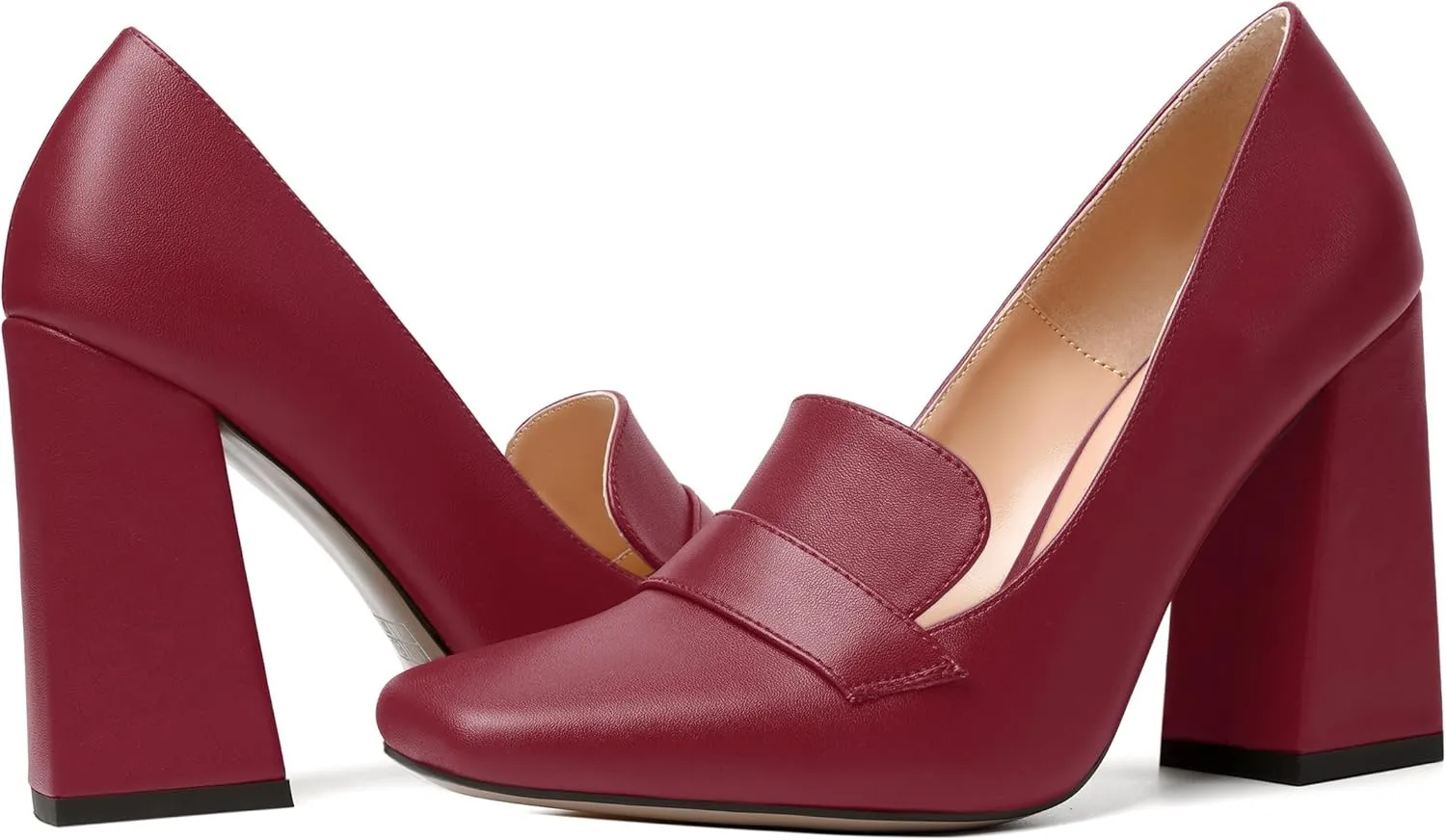 SKYSTERRY Womens Casual Slip On Square Toe Office Matte Block High Heel Loafers Shoes 4 Inch