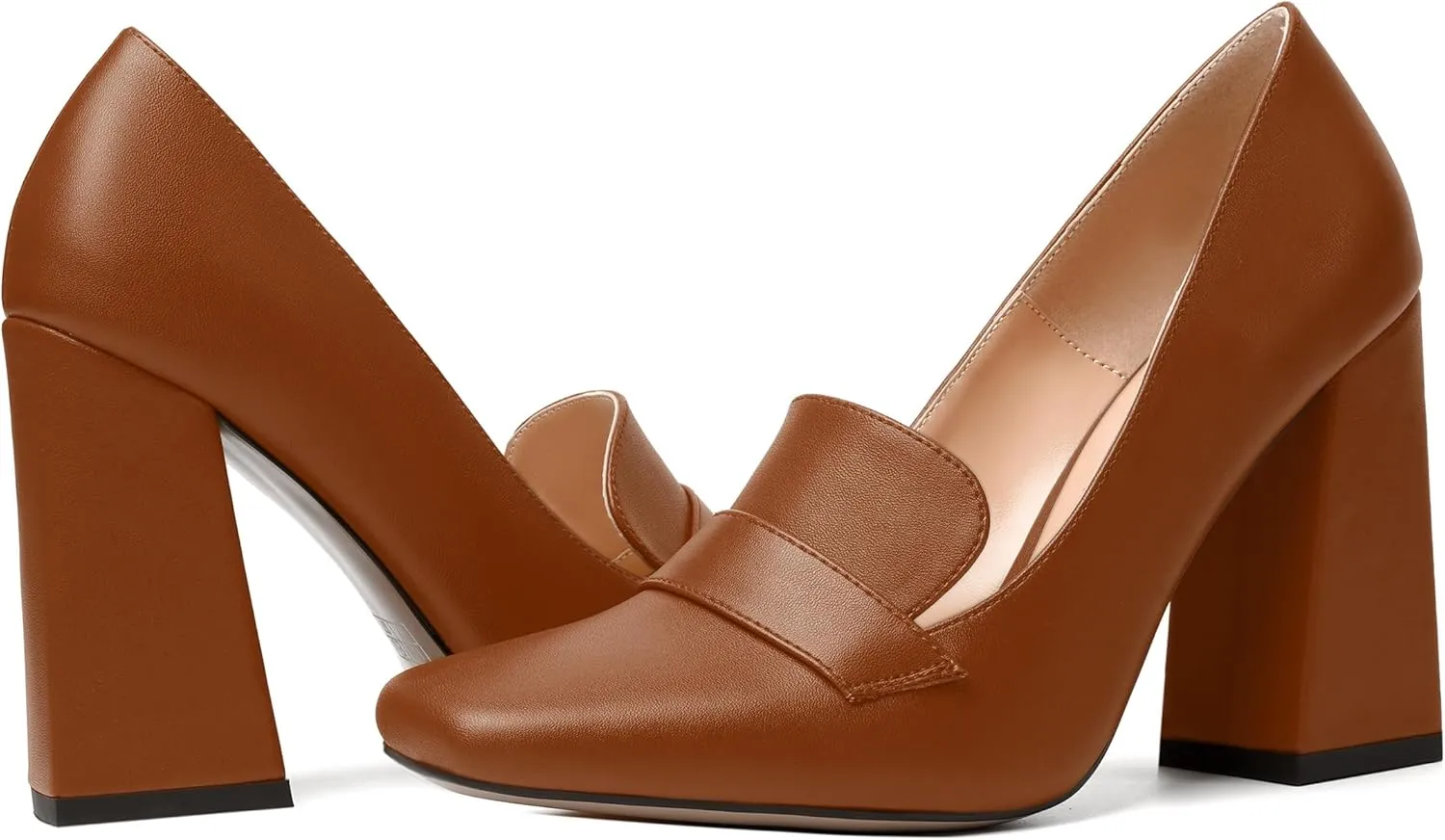 SKYSTERRY Womens Casual Slip On Square Toe Office Matte Block High Heel Loafers Shoes 4 Inch