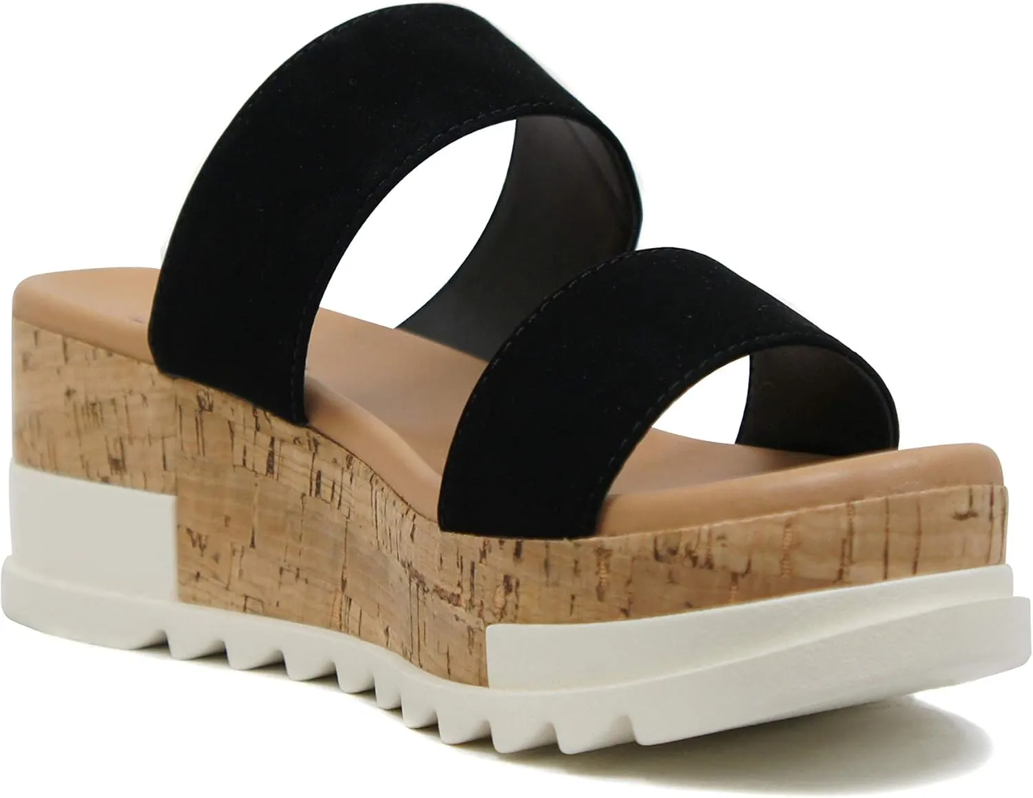Soda Poppin ~ Slip On Flatform with Inmitation Cork Bottom and Double Straps