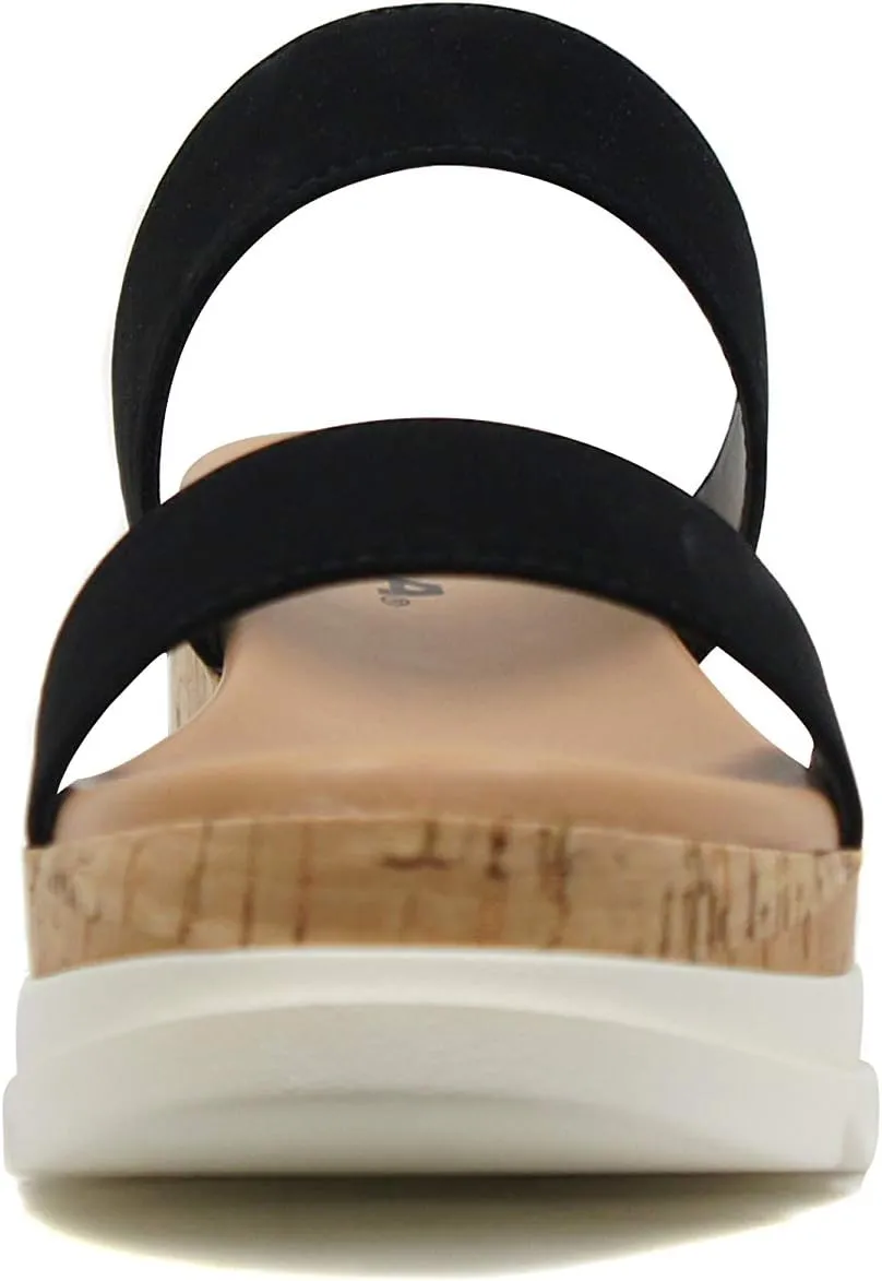 Soda Poppin ~ Slip On Flatform with Inmitation Cork Bottom and Double Straps