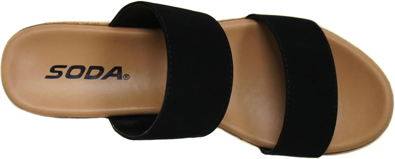 Soda Poppin ~ Slip On Flatform with Inmitation Cork Bottom and Double Straps