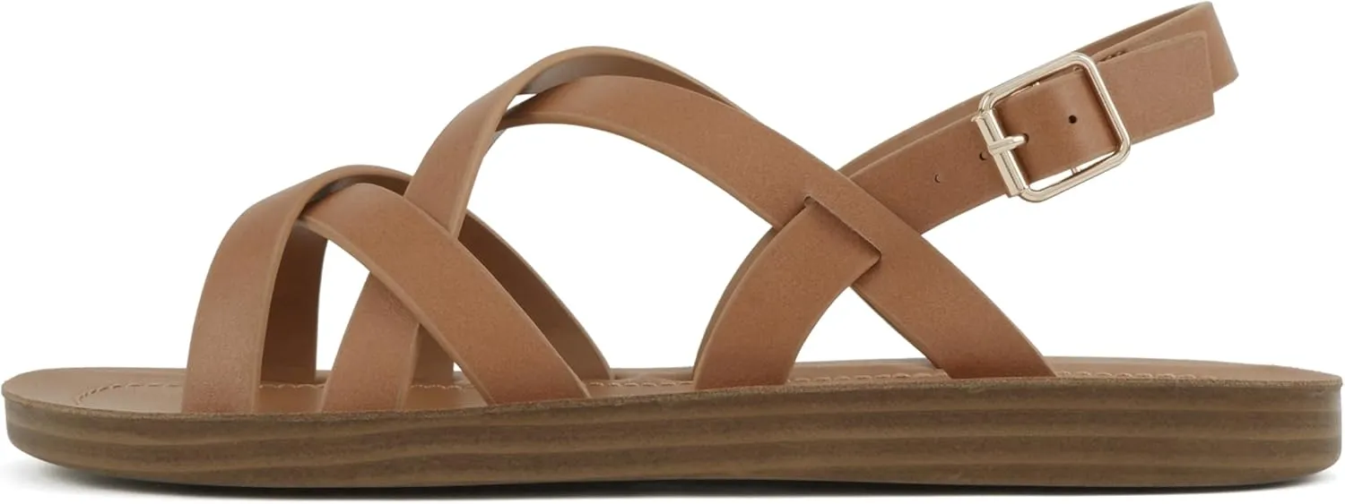 Soda WATCH ~ Women Casual Open Toe Gladiator Crisscross with Sling Back Buckle Fashion Slide Flat Sandal