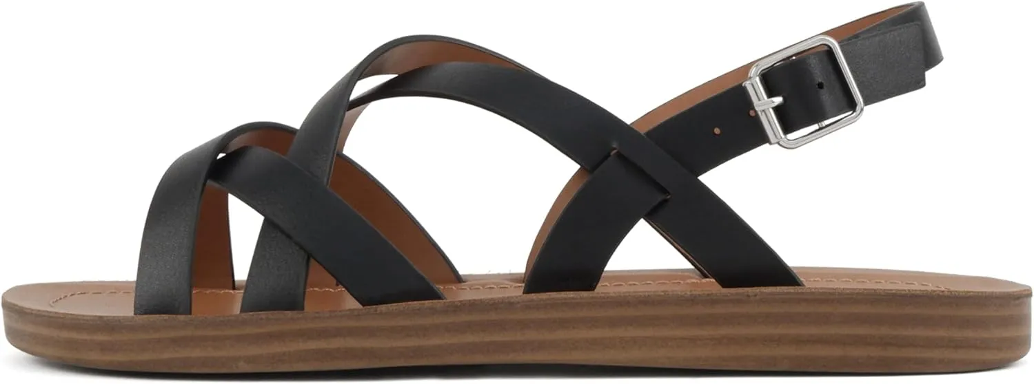 Soda WATCH ~ Women Casual Open Toe Gladiator Crisscross with Sling Back Buckle Fashion Slide Flat Sandal