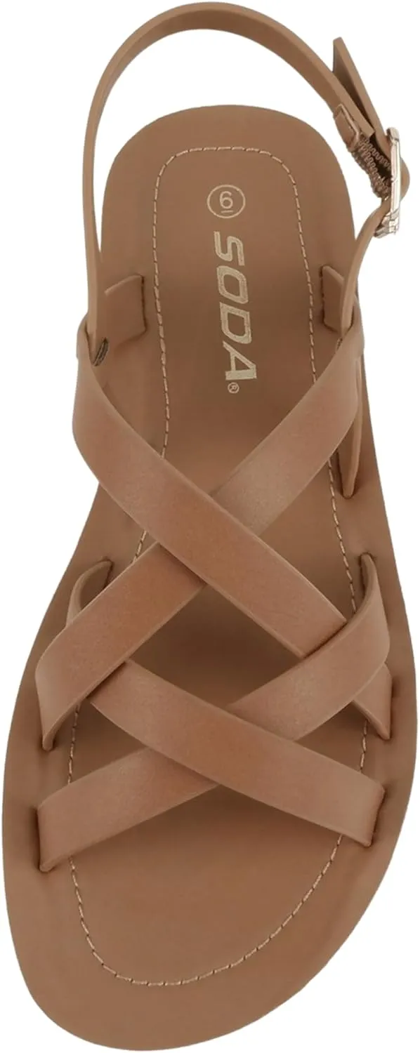 Soda WATCH ~ Women Casual Open Toe Gladiator Crisscross with Sling Back Buckle Fashion Slide Flat Sandal
