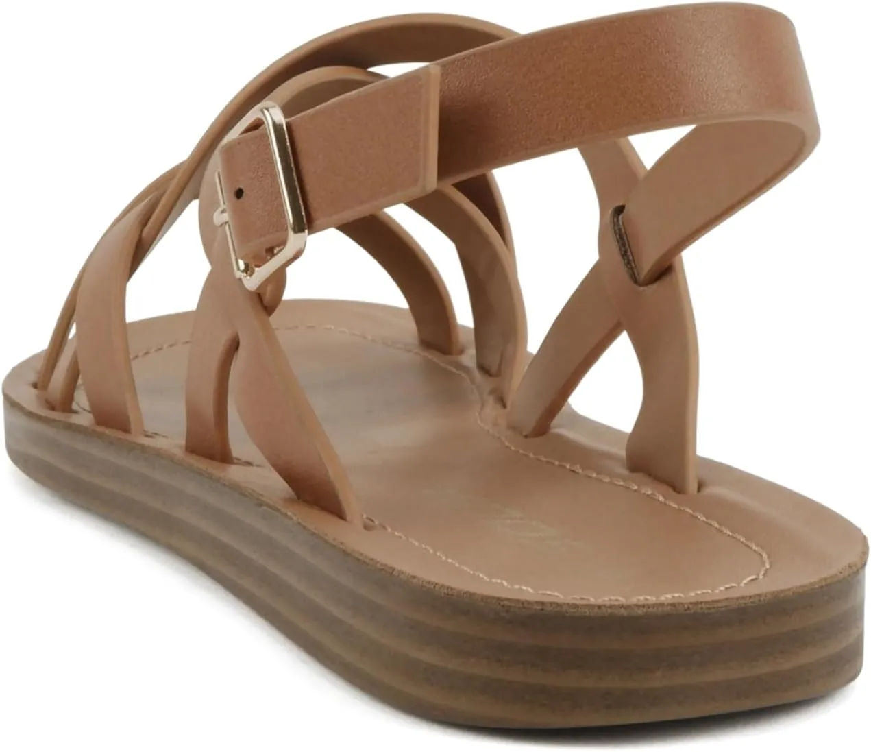 Soda WATCH ~ Women Casual Open Toe Gladiator Crisscross with Sling Back Buckle Fashion Slide Flat Sandal