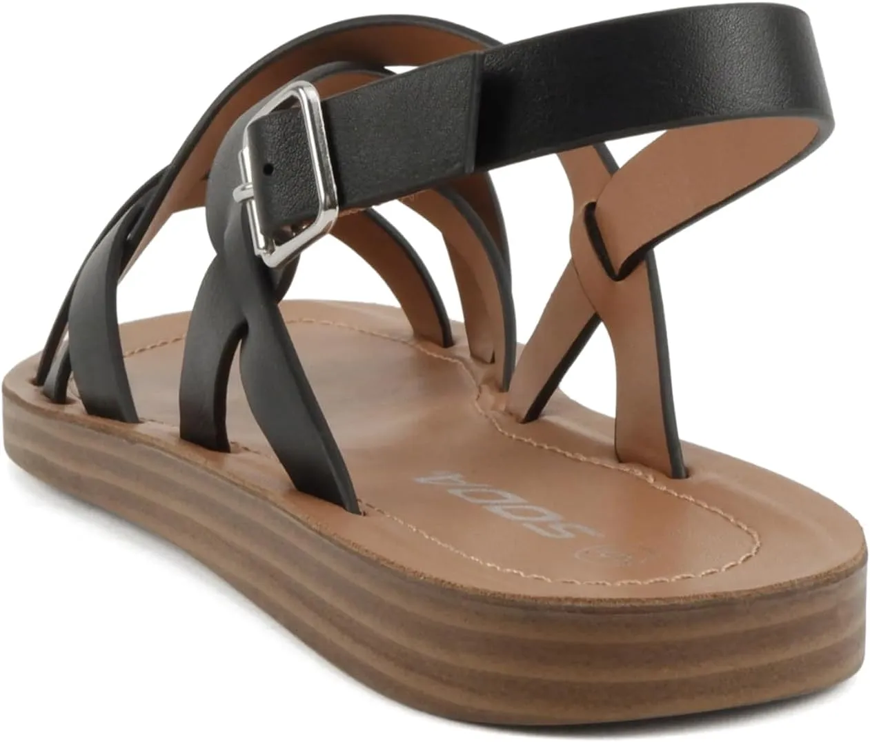 Soda WATCH ~ Women Casual Open Toe Gladiator Crisscross with Sling Back Buckle Fashion Slide Flat Sandal