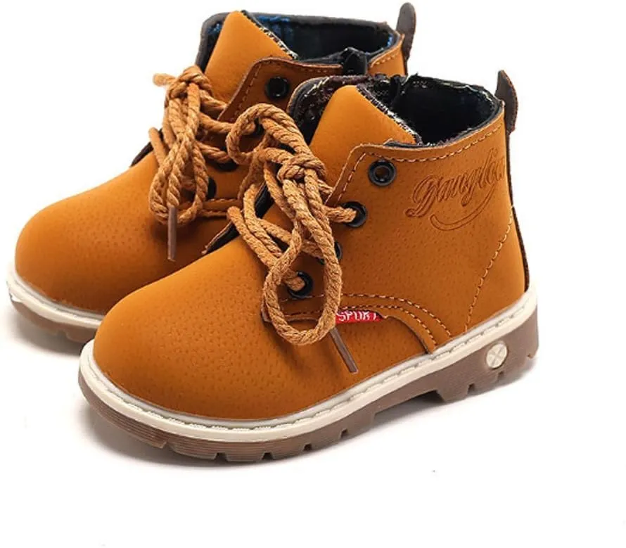 SOFMUO Baby Kids Boots - Boys Girls Rubber Sole PU Leather Warm Winter Shoes Hiking Snow Ankle Boots Toddler/Little Kid