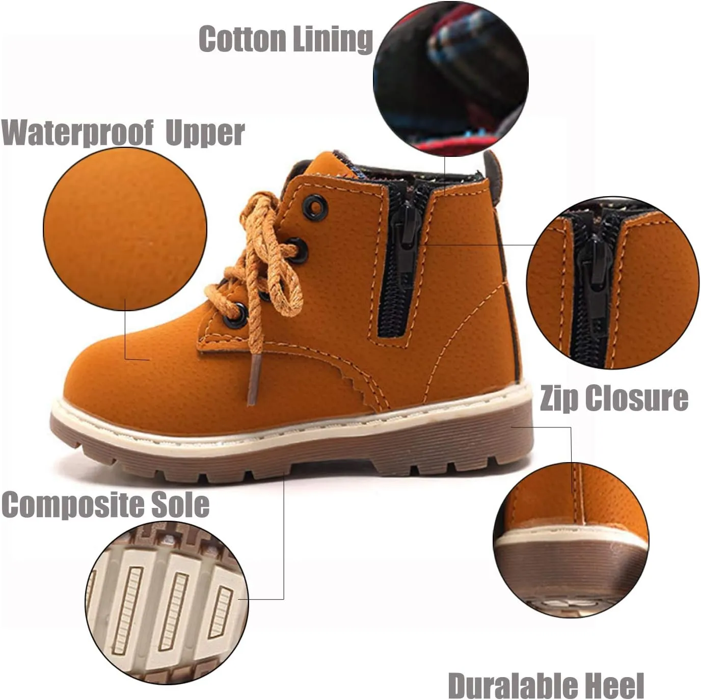 SOFMUO Baby Kids Boots - Boys Girls Rubber Sole PU Leather Warm Winter Shoes Hiking Snow Ankle Boots Toddler/Little Kid