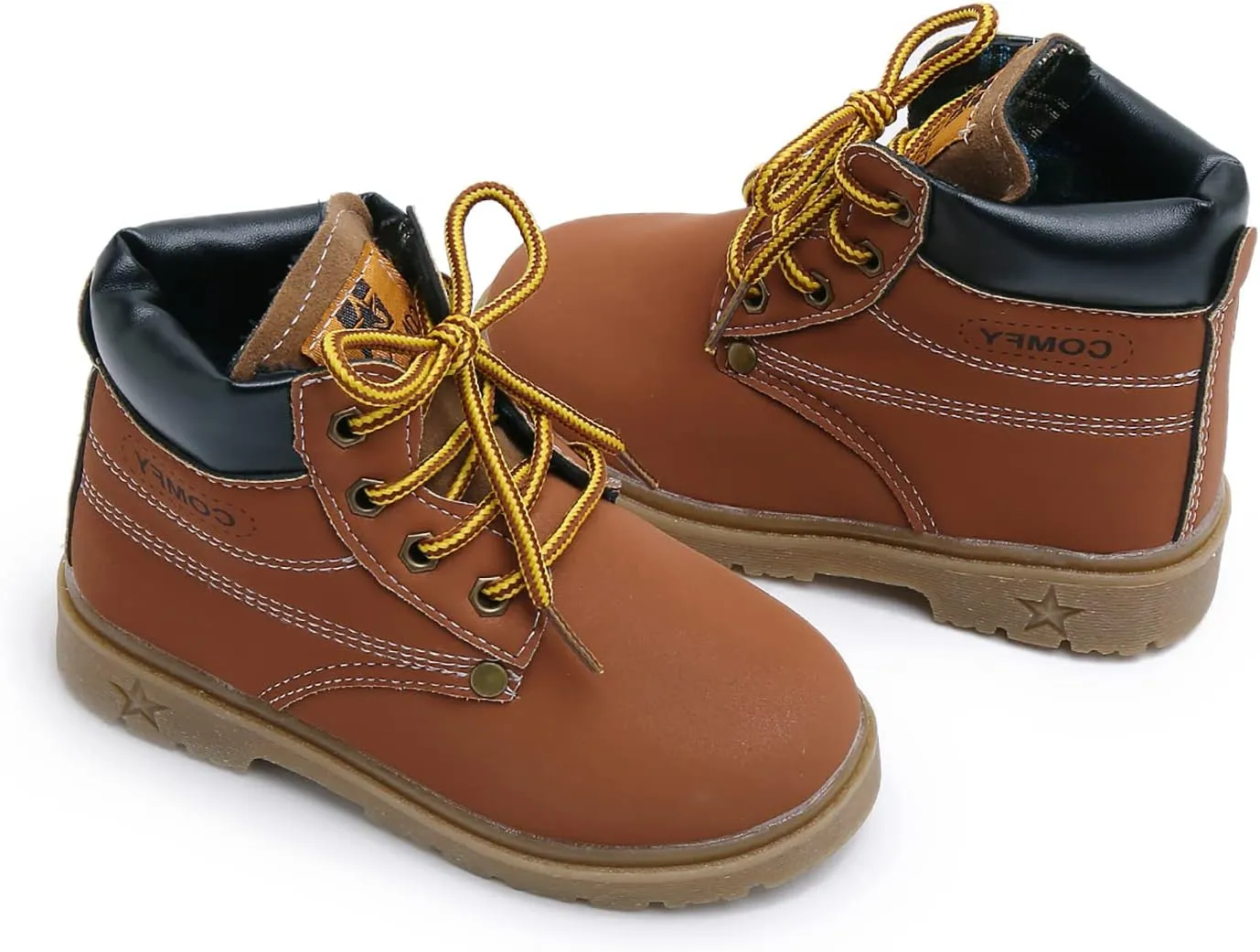 SOFMUO Baby Kids Boots - Boys Girls Rubber Sole PU Leather Warm Winter Shoes Hiking Snow Ankle Boots Toddler/Little Kid
