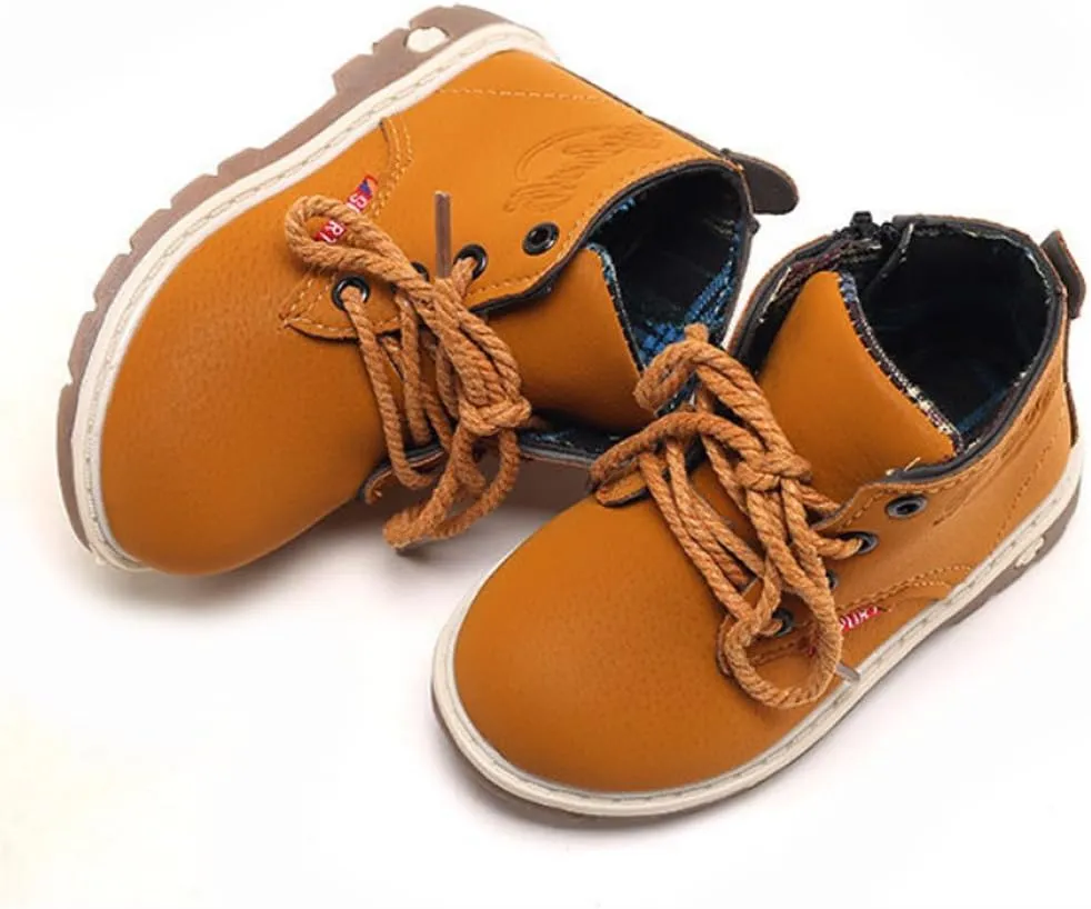 SOFMUO Baby Kids Boots - Boys Girls Rubber Sole PU Leather Warm Winter Shoes Hiking Snow Ankle Boots Toddler/Little Kid