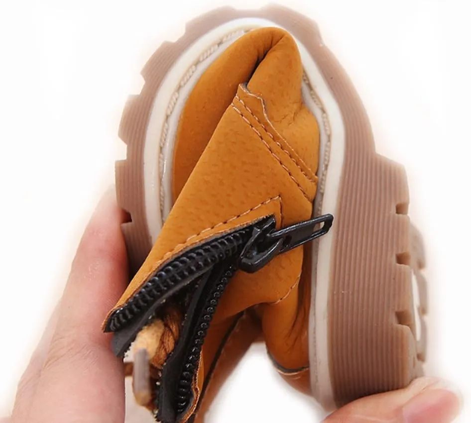 SOFMUO Baby Kids Boots - Boys Girls Rubber Sole PU Leather Warm Winter Shoes Hiking Snow Ankle Boots Toddler/Little Kid