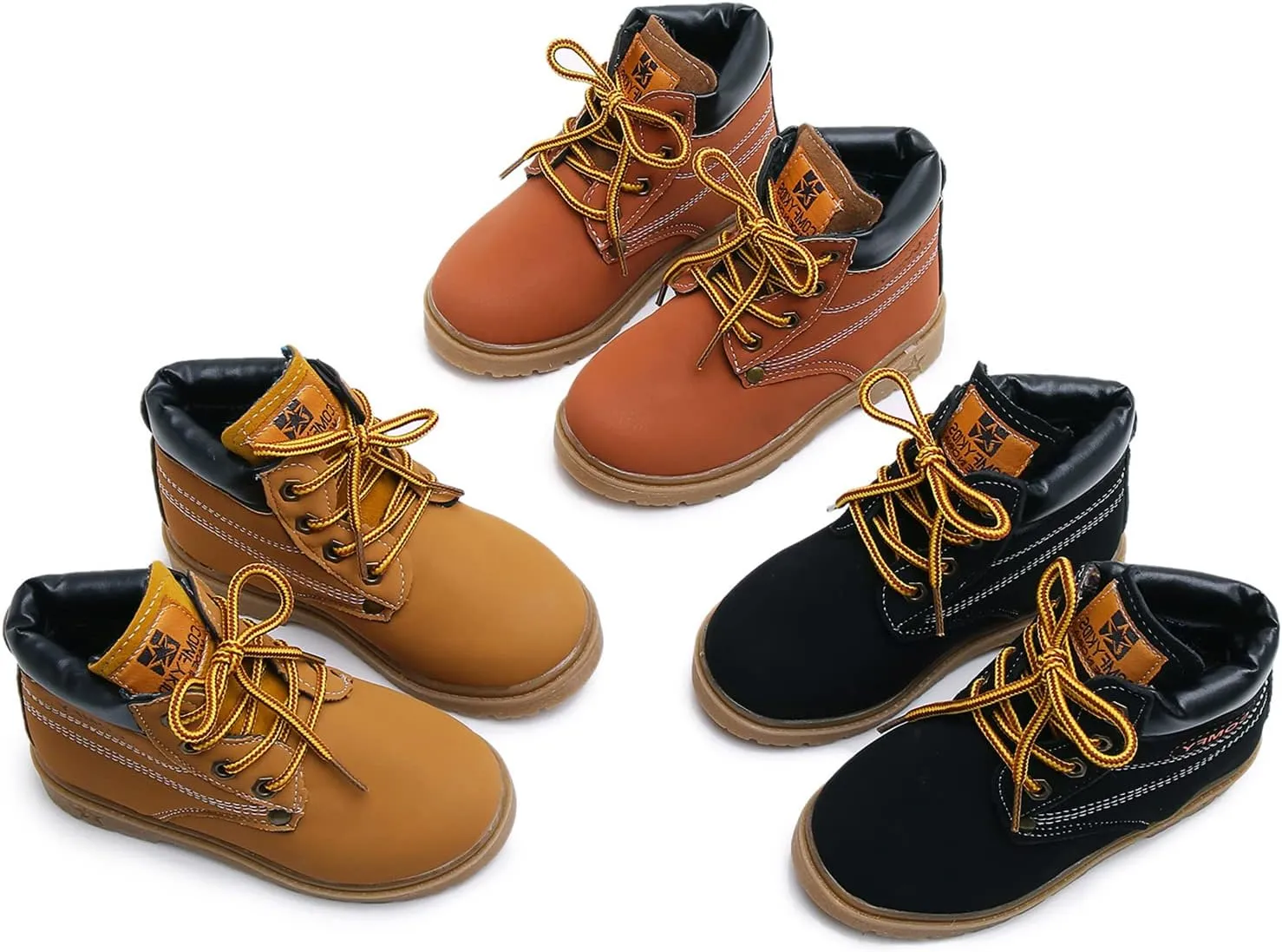 SOFMUO Baby Kids Boots - Boys Girls Rubber Sole PU Leather Warm Winter Shoes Hiking Snow Ankle Boots Toddler/Little Kid