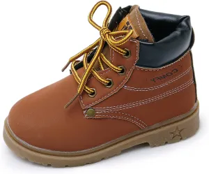 SOFMUO Baby Kids Boots - Boys Girls Rubber Sole PU Leather Warm Winter Shoes Hiking Snow Ankle Boots Toddler/Little Kid
