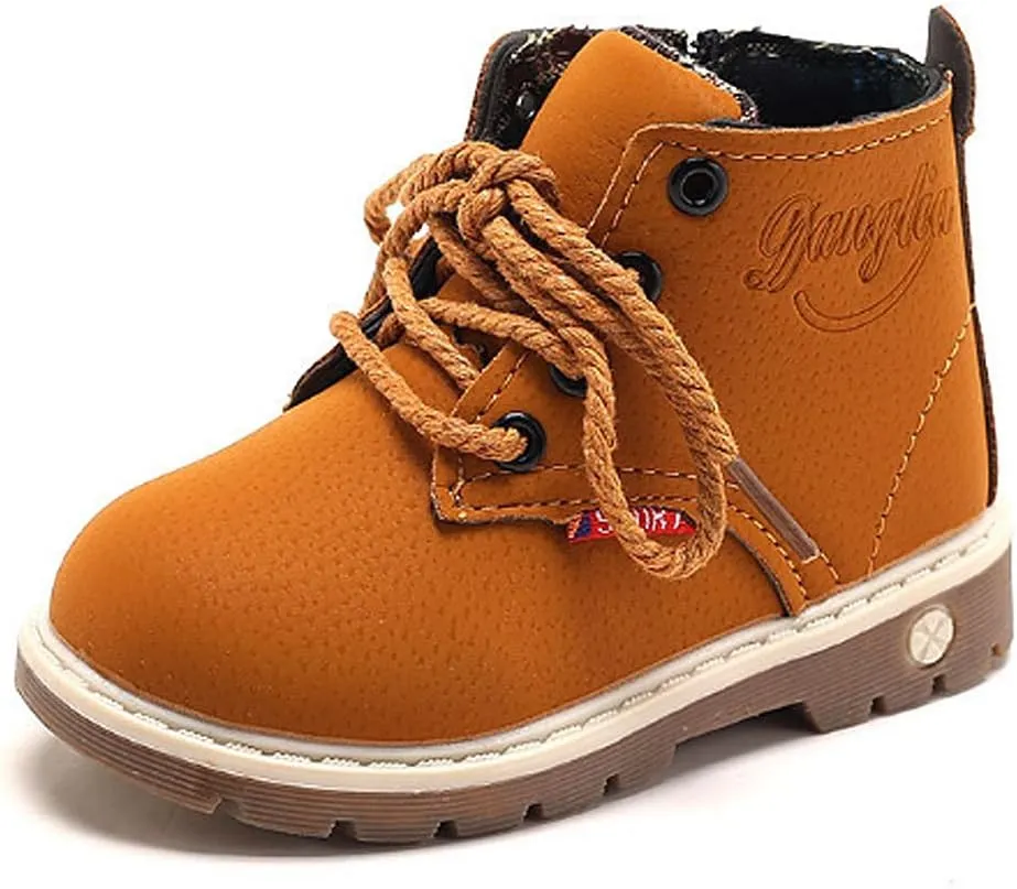 SOFMUO Baby Kids Boots - Boys Girls Rubber Sole PU Leather Warm Winter Shoes Hiking Snow Ankle Boots Toddler/Little Kid