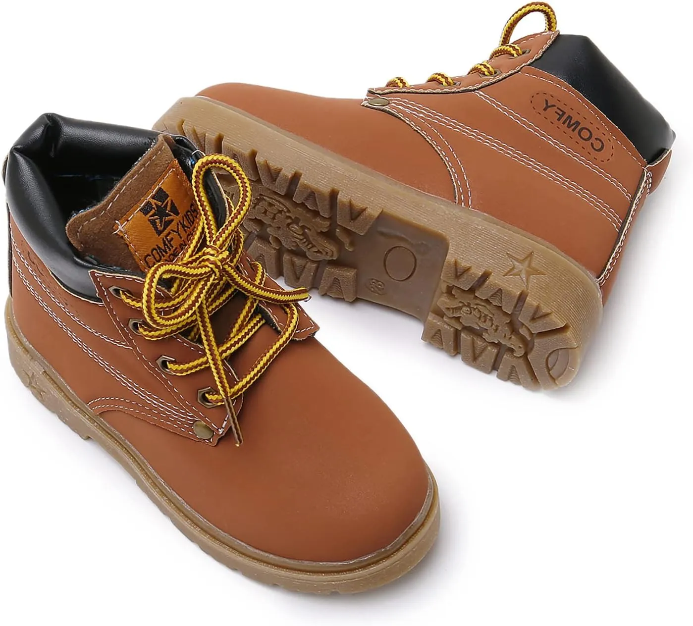 SOFMUO Baby Kids Boots - Boys Girls Rubber Sole PU Leather Warm Winter Shoes Hiking Snow Ankle Boots Toddler/Little Kid