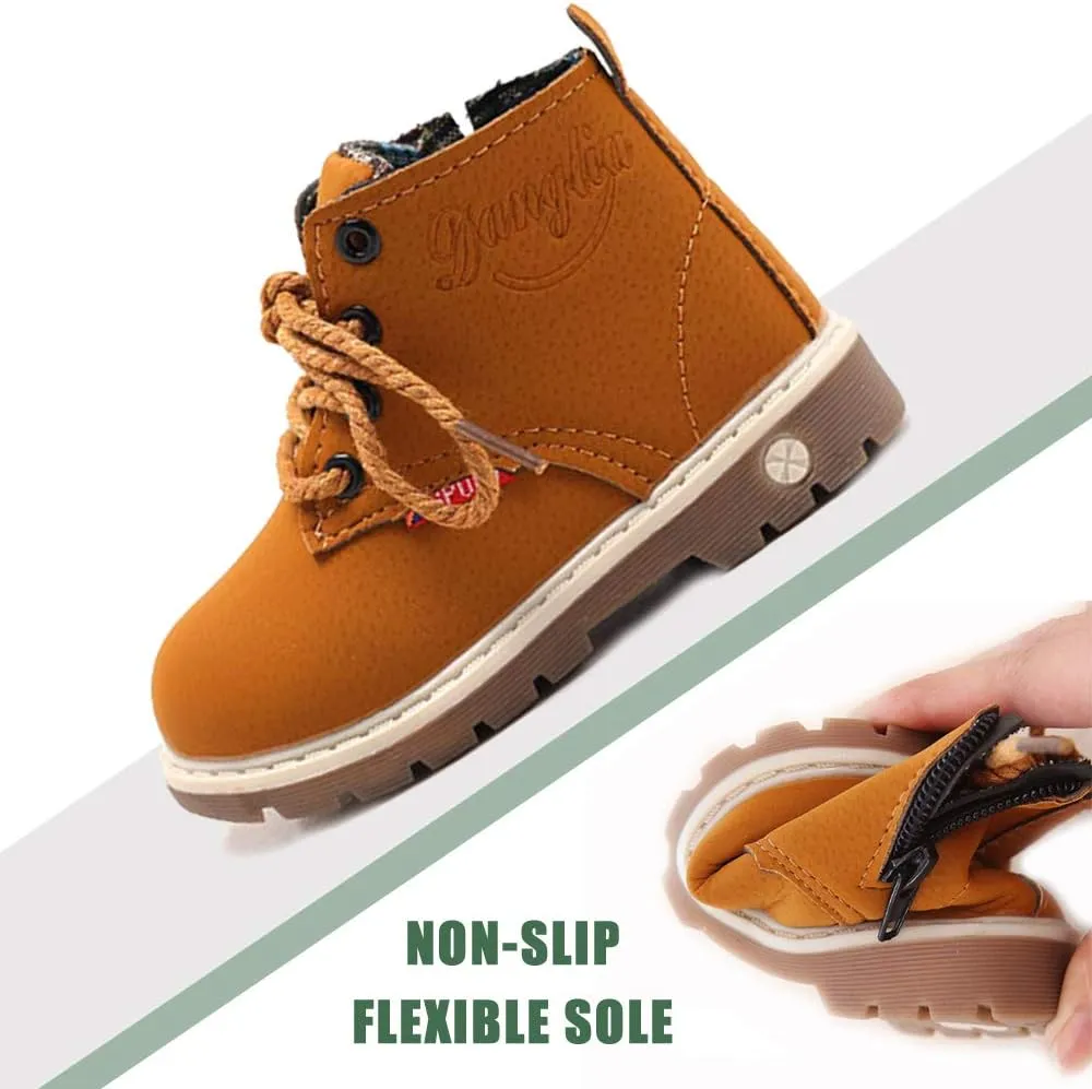 SOFMUO Baby Kids Boots - Boys Girls Rubber Sole PU Leather Warm Winter Shoes Hiking Snow Ankle Boots Toddler/Little Kid