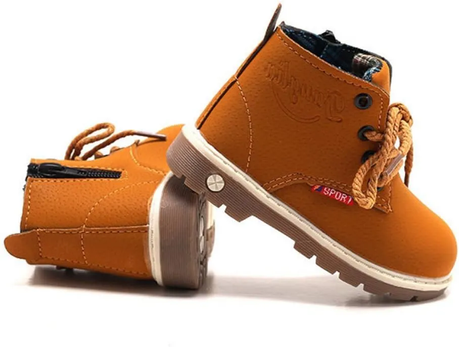 SOFMUO Baby Kids Boots - Boys Girls Rubber Sole PU Leather Warm Winter Shoes Hiking Snow Ankle Boots Toddler/Little Kid