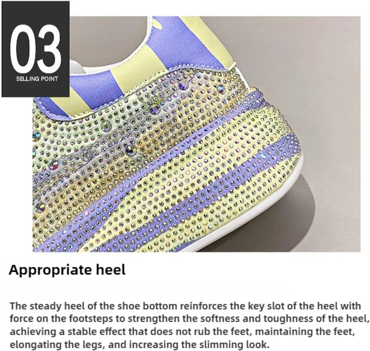 Sparkly Rhinestone Casual Sneakers - Trendy Rainbow Color Block, Platform Sole, PU Leather - Stylish Women's Shoes