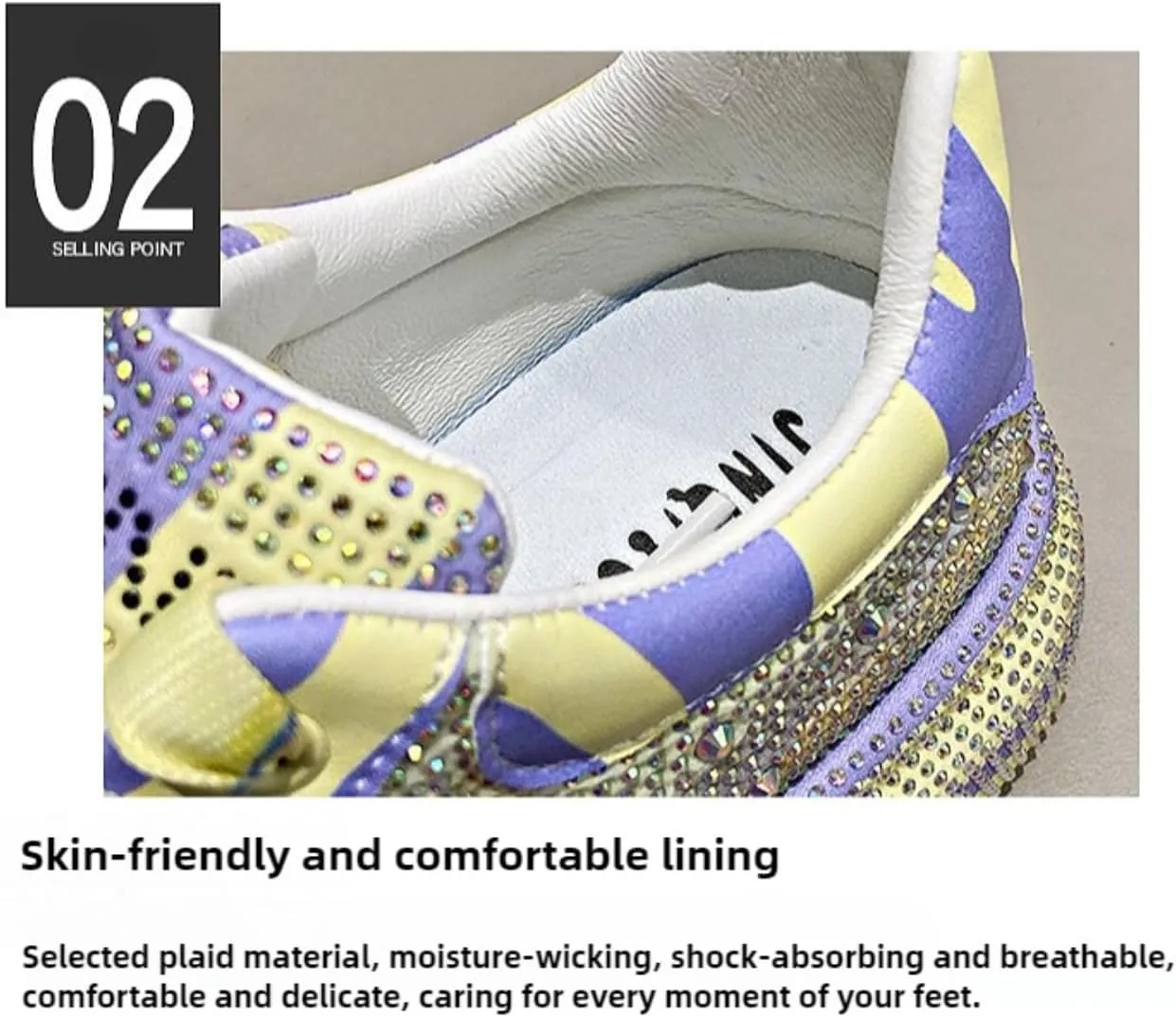 Sparkly Rhinestone Casual Sneakers - Trendy Rainbow Color Block, Platform Sole, PU Leather - Stylish Women's Shoes