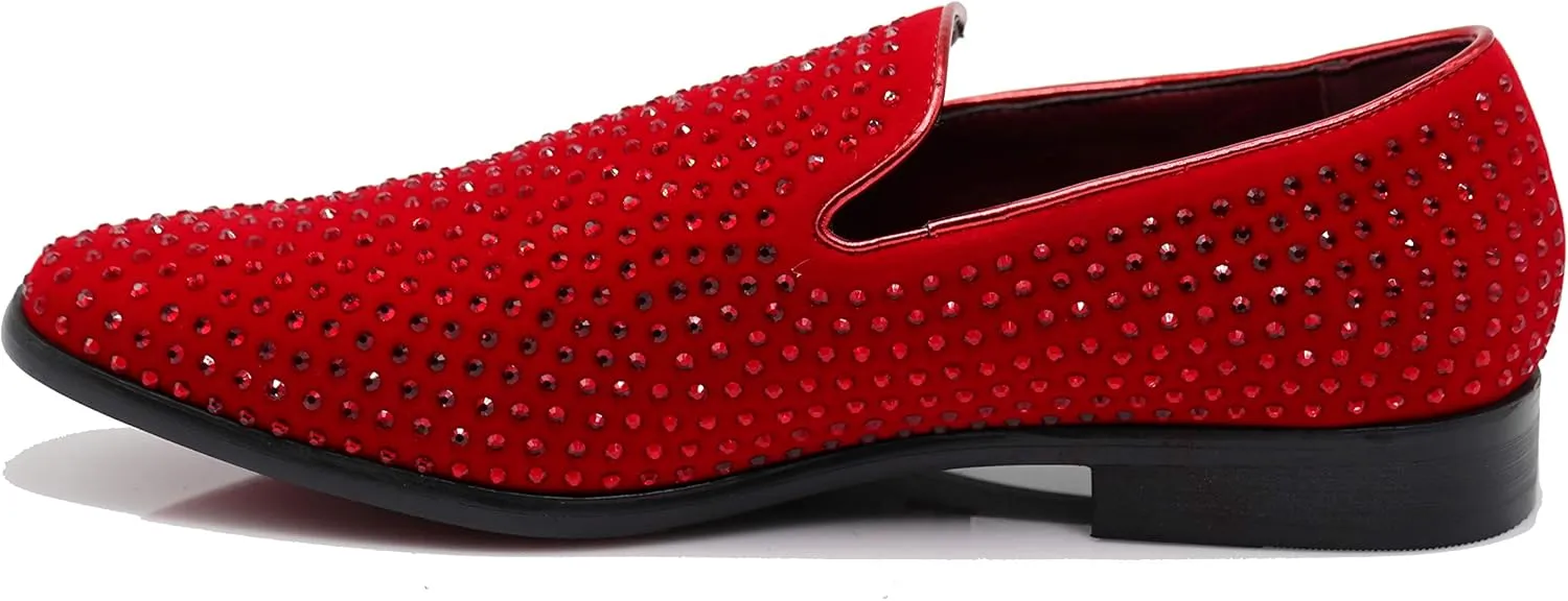 SPK26 Men's Vintage Velvet Rhinestone Designer Dress Loafers Slip On Shoes Classic Tuxedo Dress Shoes