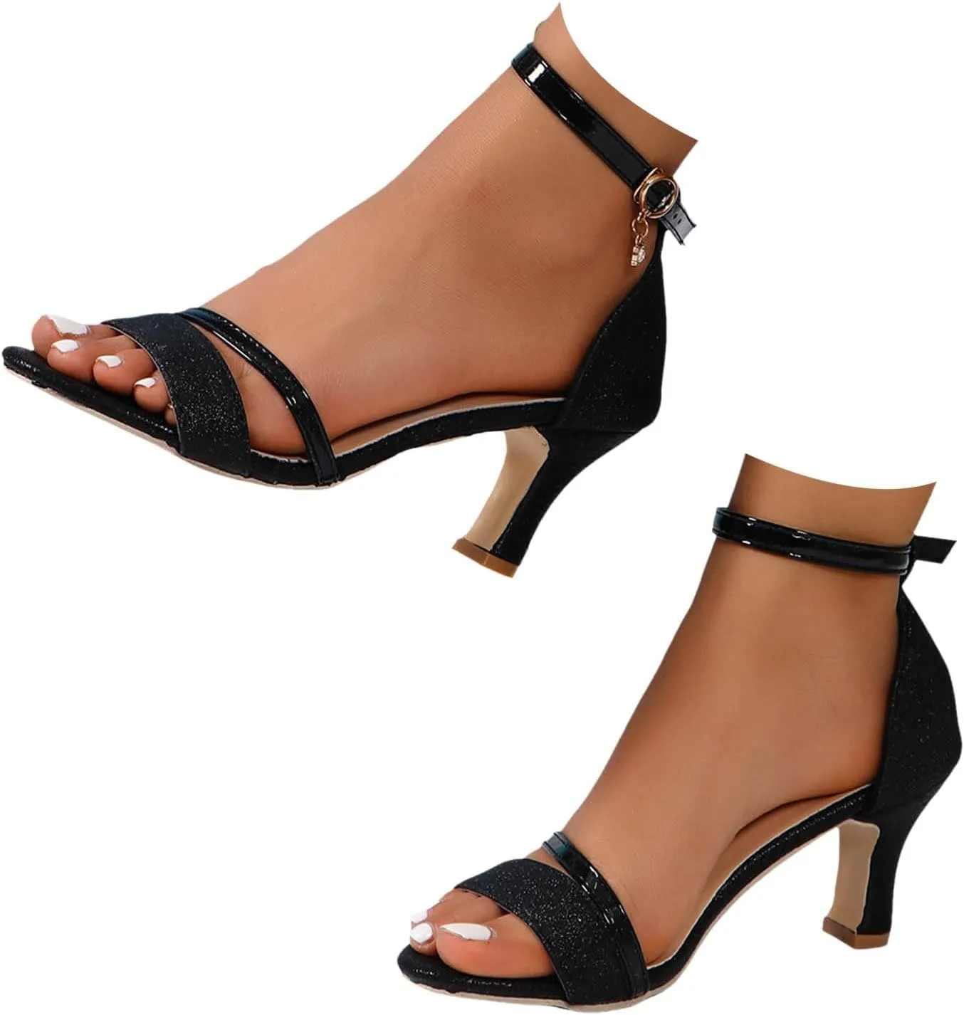 Spring Heels for Women 2025 Formal Kitten Heels Open Toe Dress Shoes Comfy Stiletto Heel Ankle Strap Business Shoes