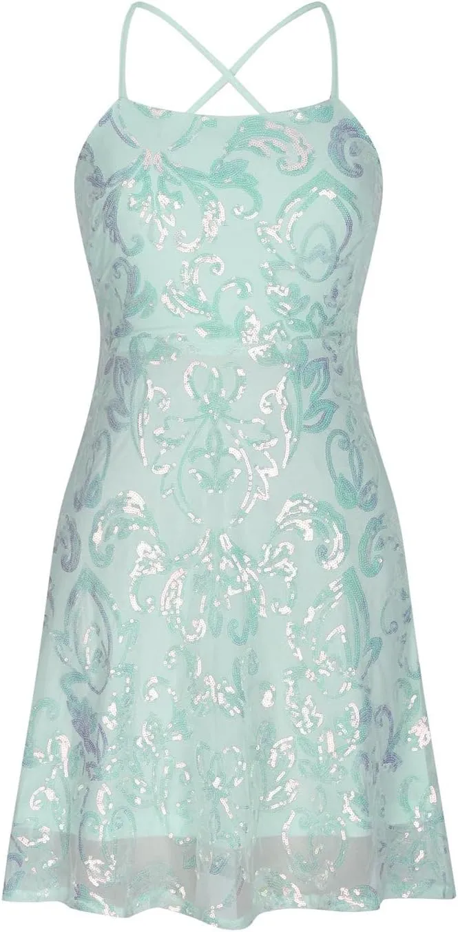 Spring Summer New Dresses for Women Sparkly Spaghetti Strap Padded Casual Dress Slim Pleated Mini Dress