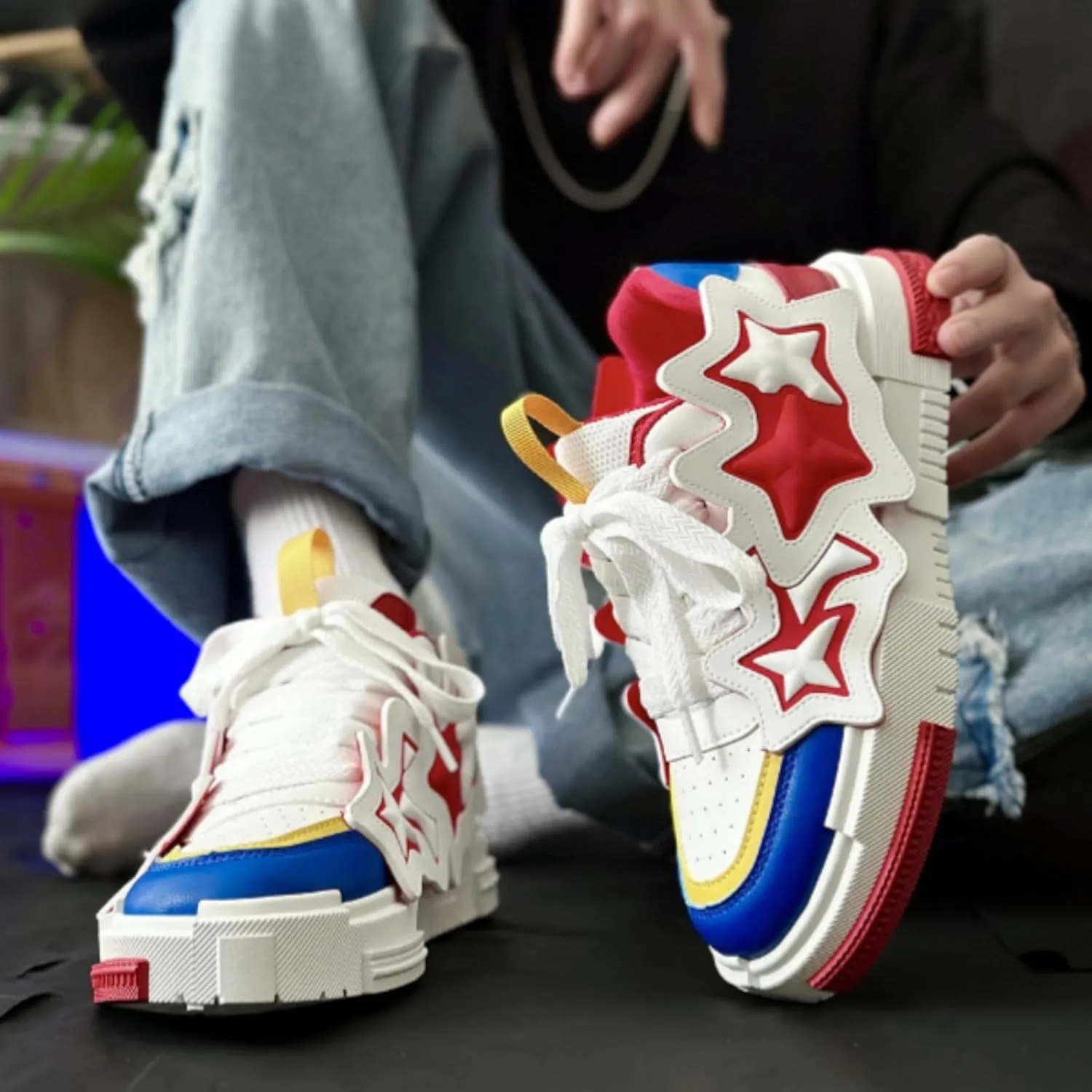 Star Chunky Sneakers for Women Men Trendy Casual Aesthetic Skate Walking Shoes Platform Streetwear Shoes