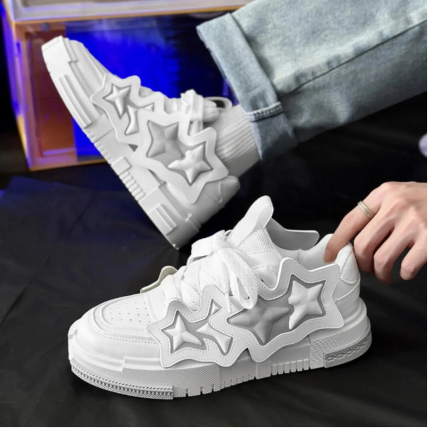 Star Chunky Sneakers for Women Men Trendy Casual Aesthetic Skate Walking Shoes Platform Streetwear Shoes