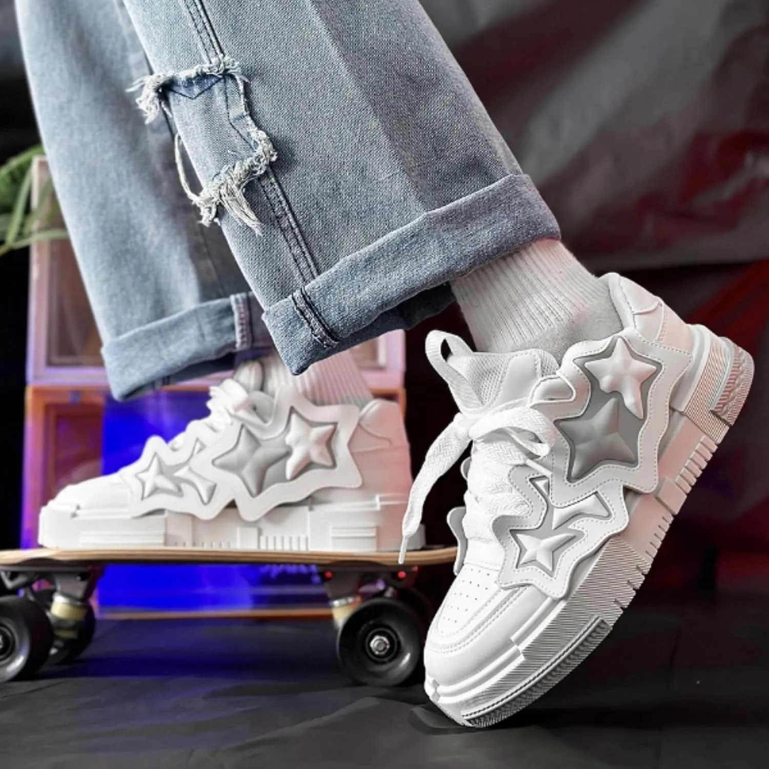 Star Chunky Sneakers for Women Men Trendy Casual Aesthetic Skate Walking Shoes Platform Streetwear Shoes