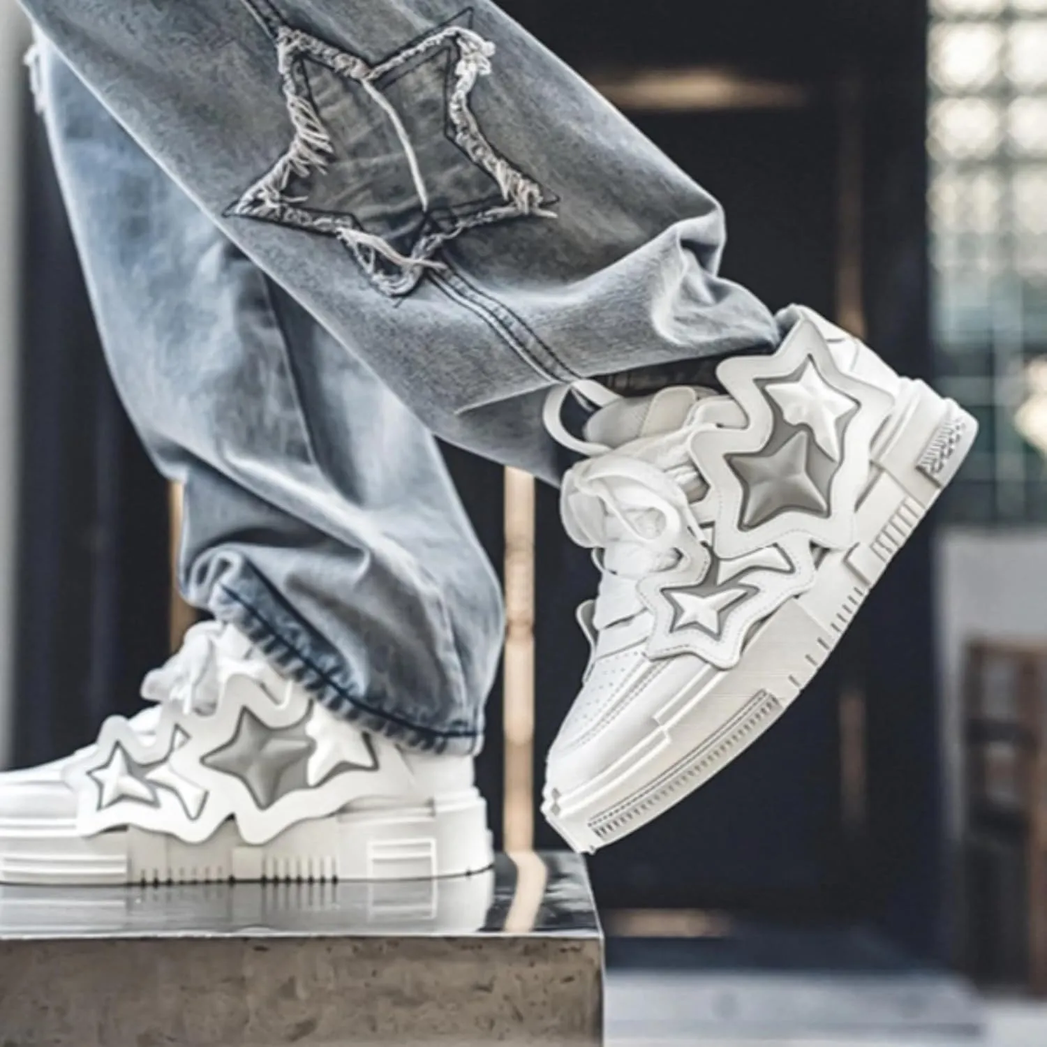 Star Chunky Sneakers for Women Men Trendy Casual Aesthetic Skate Walking Shoes Platform Streetwear Shoes
