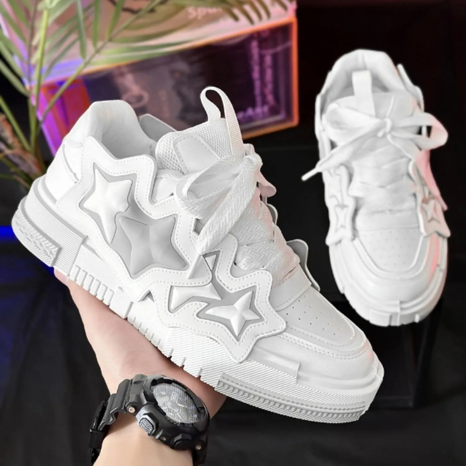 Star Chunky Sneakers for Women Men Trendy Casual Aesthetic Skate Walking Shoes Platform Streetwear Shoes