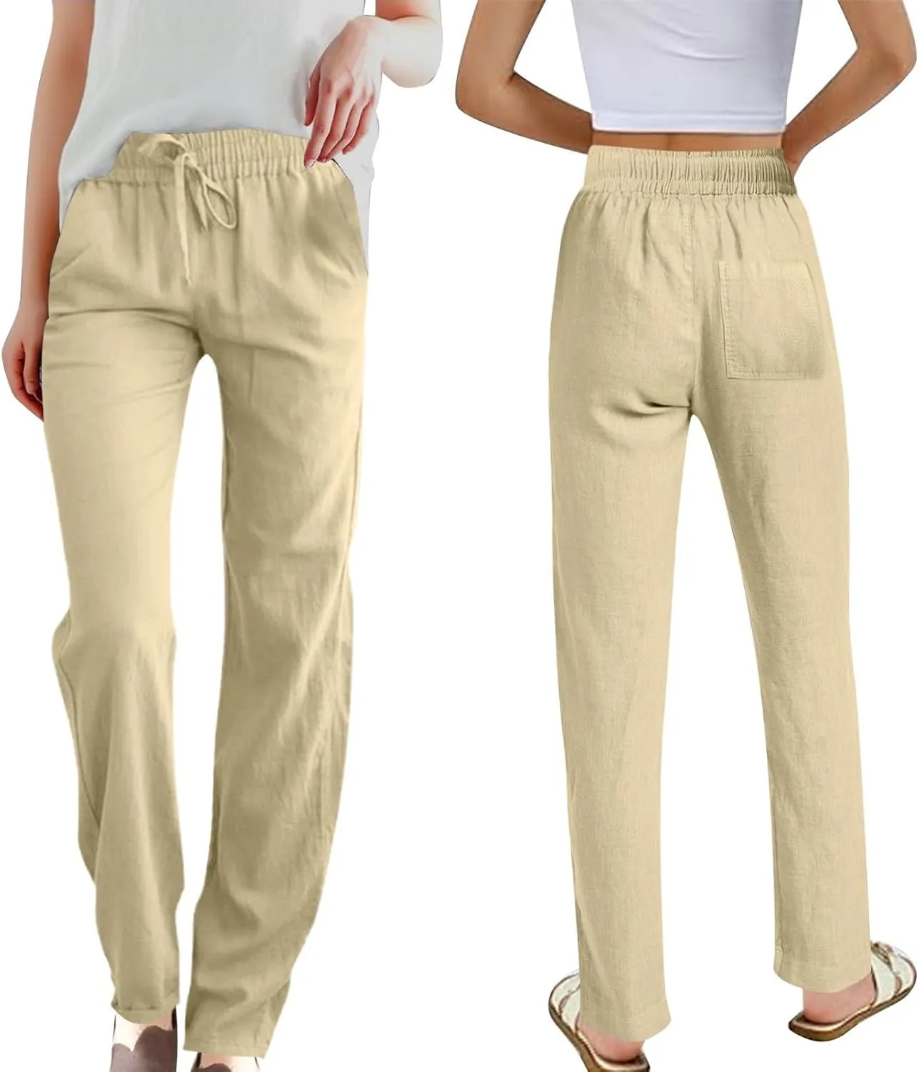 Summer Pants for Women 2025 Trendy Palazzo Linen Pants Plus Size Casual Long Cotton Pants Boho High Waist Trousers