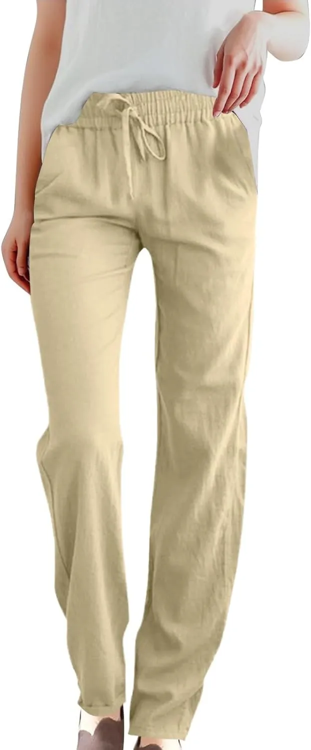 Summer Pants for Women 2025 Trendy Palazzo Linen Pants Plus Size Casual Long Cotton Pants Boho High Waist Trousers