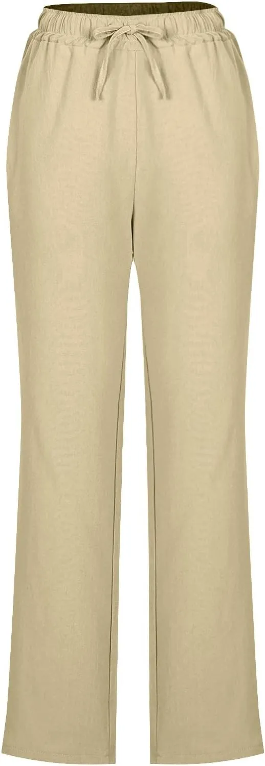 Summer Pants for Women 2025 Trendy Palazzo Linen Pants Plus Size Casual Long Cotton Pants Boho High Waist Trousers