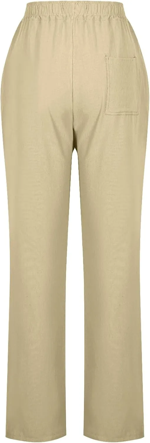 Summer Pants for Women 2025 Trendy Palazzo Linen Pants Plus Size Casual Long Cotton Pants Boho High Waist Trousers