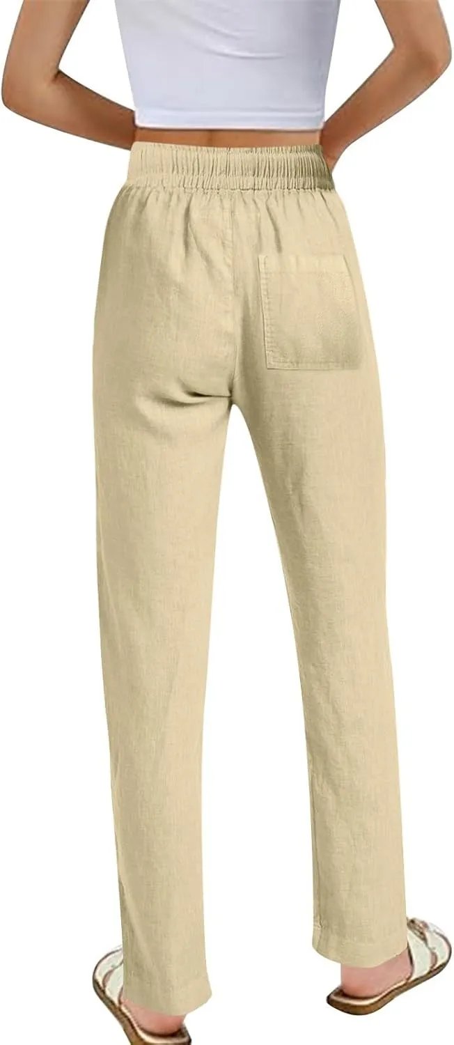 Summer Pants for Women 2025 Trendy Palazzo Linen Pants Plus Size Casual Long Cotton Pants Boho High Waist Trousers