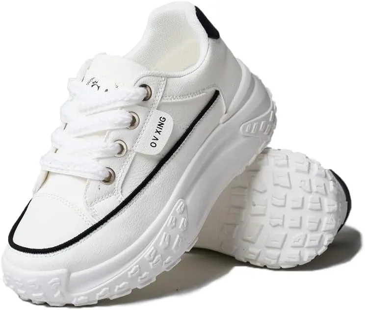 Summer Sneakers for Women,Sports Shoes Anti Slip with Thick Sole,Breathable Rise Stylish for Walking,Running,Shopping,White,Size 8