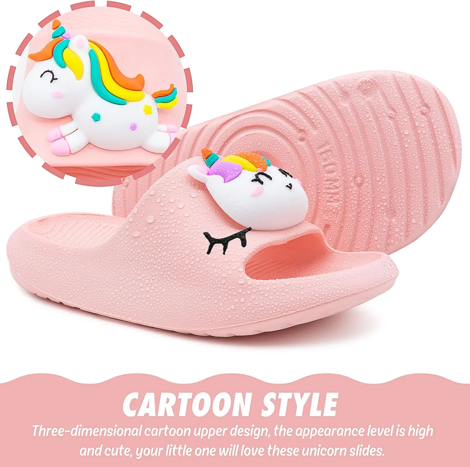 Toddler Little Kids Slide Sandals Comfy Non-slip Unicorn Summer Beach Pool Water Shoes Thick Sole Boys Girls Shower Slippers