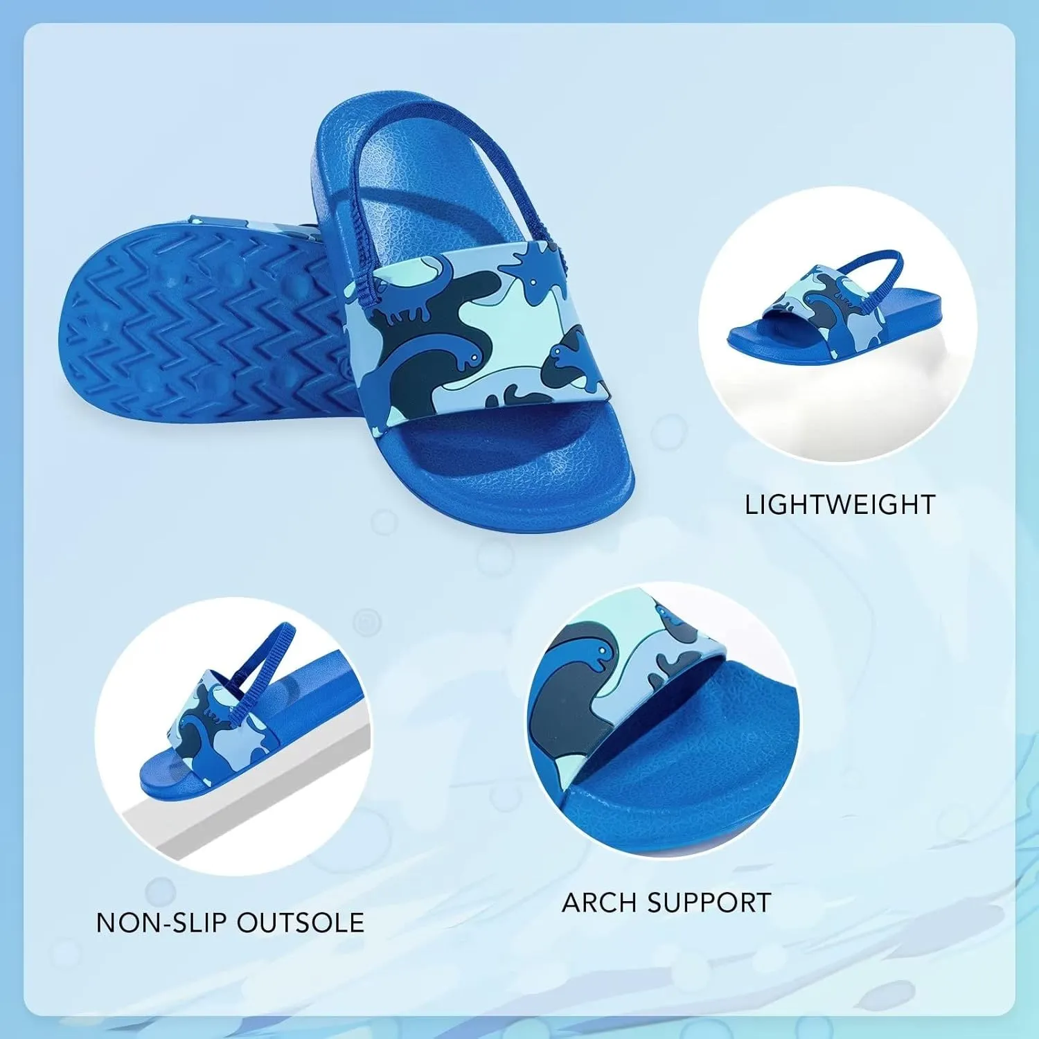 Toddler Slide Sandals Boys Girls Water Shoes Kids Slip On Sandal with Back Strap for Outdoor Summer Beach