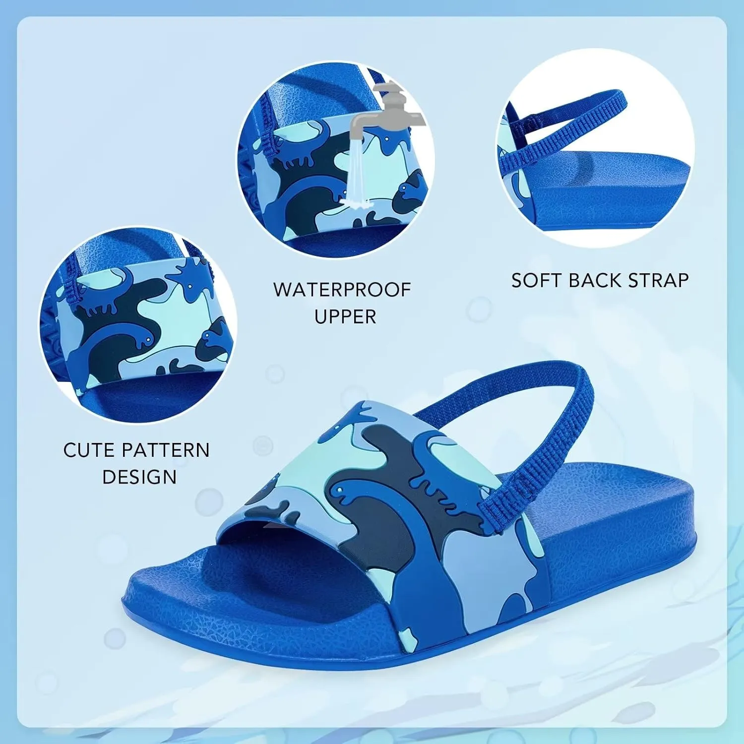 Toddler Slide Sandals Boys Girls Water Shoes Kids Slip On Sandal with Back Strap for Outdoor Summer Beach