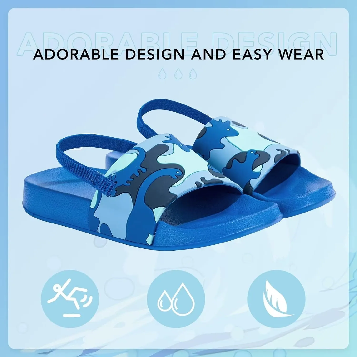 Toddler Slide Sandals Boys Girls Water Shoes Kids Slip On Sandal with Back Strap for Outdoor Summer Beach