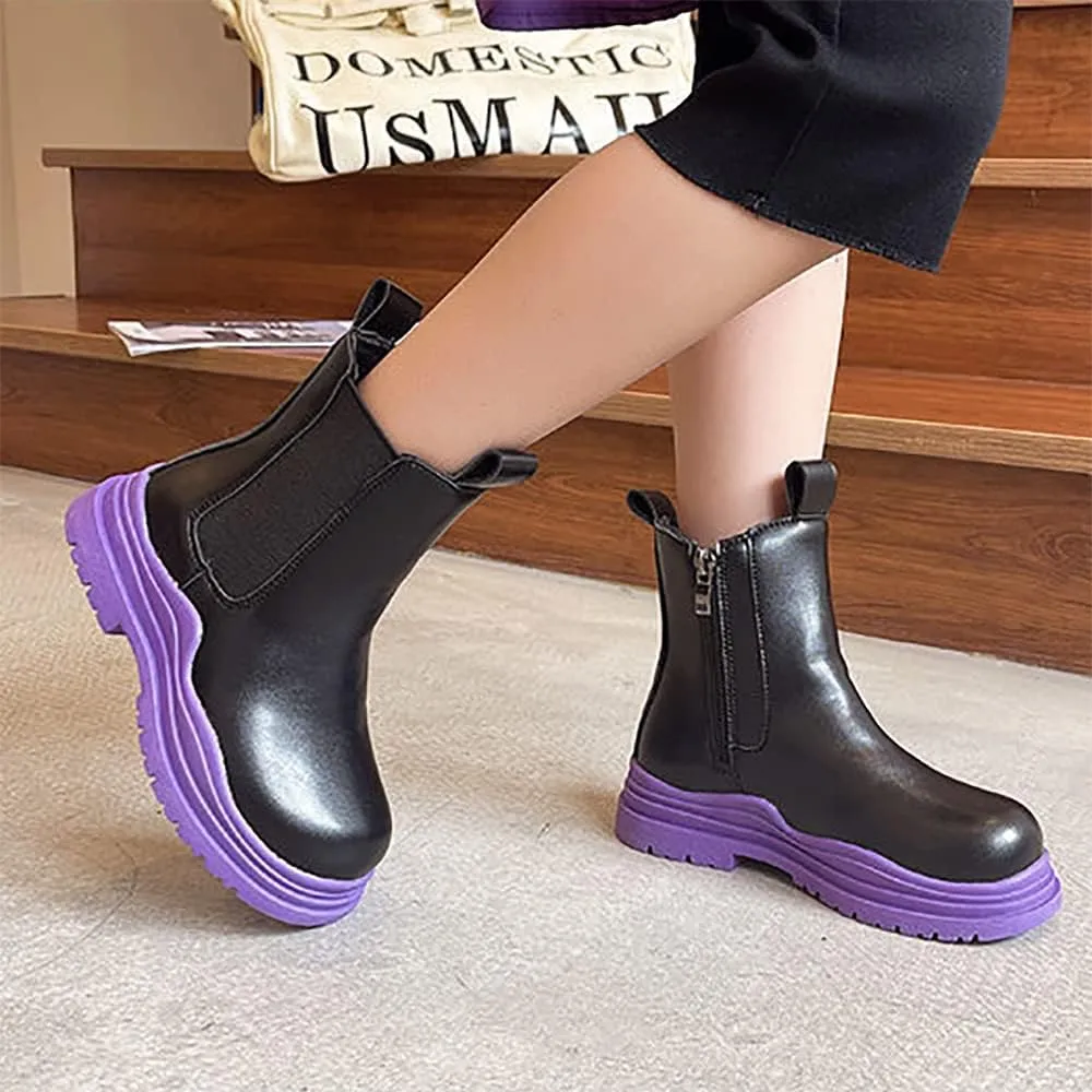 Tongzone Girls Boys Chelsea Ankle Boots Low Heels Unisex Kids Zipper Booties