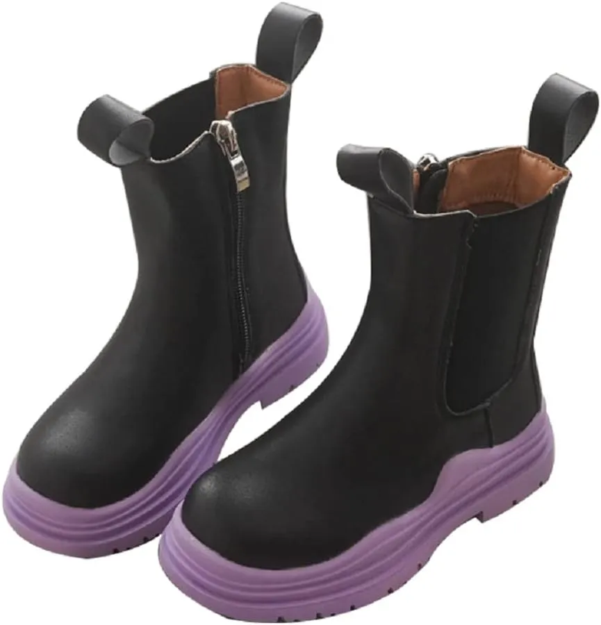 Tongzone Girls Boys Chelsea Ankle Boots Low Heels Unisex Kids Zipper Booties
