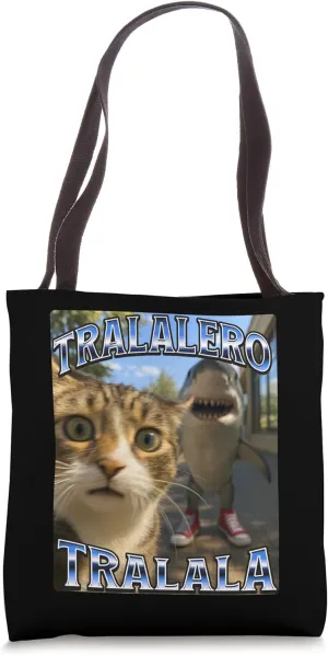 Tralalero Tralala Brainrot Meme Shark Sneakers Cat Selfie Tote Bag