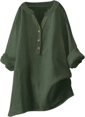 Trendy Tops for Women 2025 Summer Cotton Linen Shirts Trendy Long Sleeve Work Gauze Tops Boho Beach Henley T-Shirts